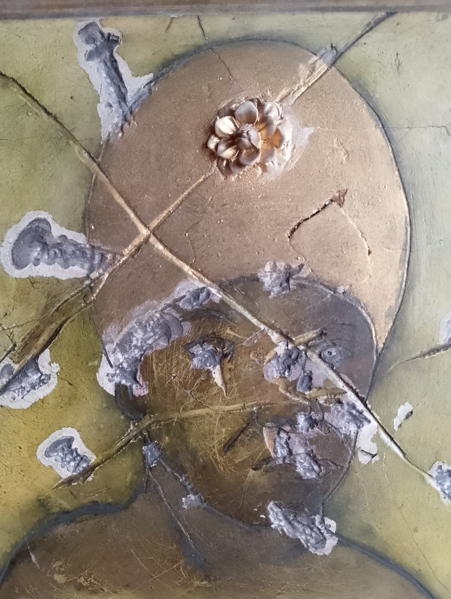 S.Gennaro, Gesso  oro pigmenti più efige, cm42x42, di Basil